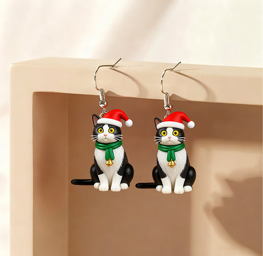 Christmas Hat Scarf  Cat Earrings