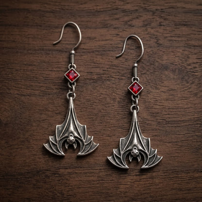 Vintage Gothic Red Crystal Bat Drop Earrings