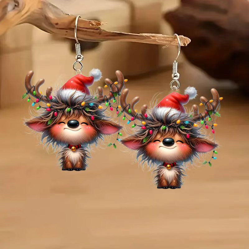 Christmas Cute Deer Earrings with Expressive Eyes & Antlers