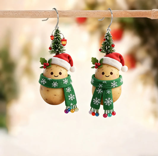 Christmas Potato Figurine Christmas Scarf Earrings