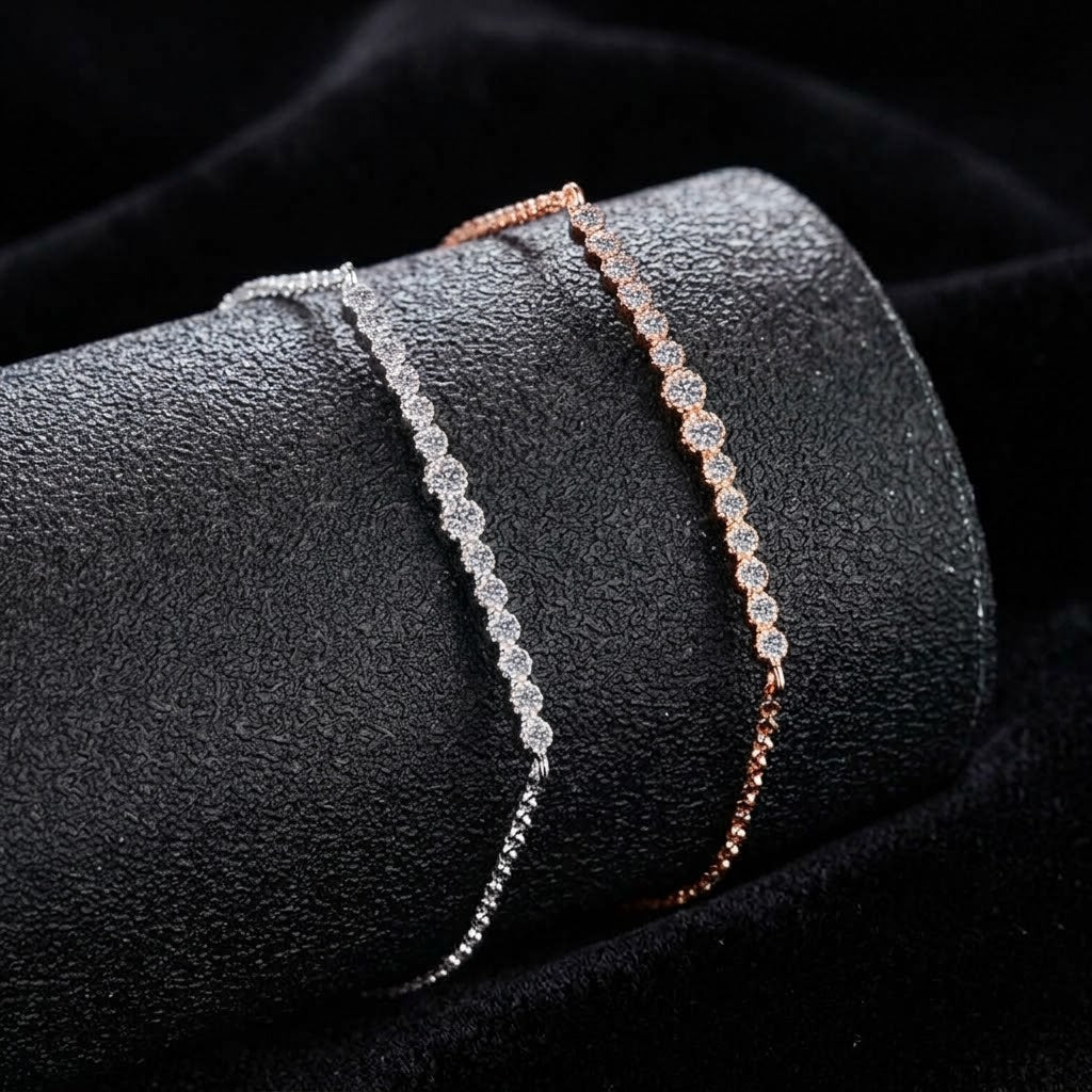 Sparkling Moissanite Tennis Bar Bracelet for Women, Adjustable Slider Thin Chain Bracelet