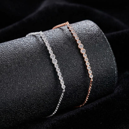 Sparkling Moissanite Tennis Bar Bracelet for Women, Adjustable Slider Thin Chain Bracelet