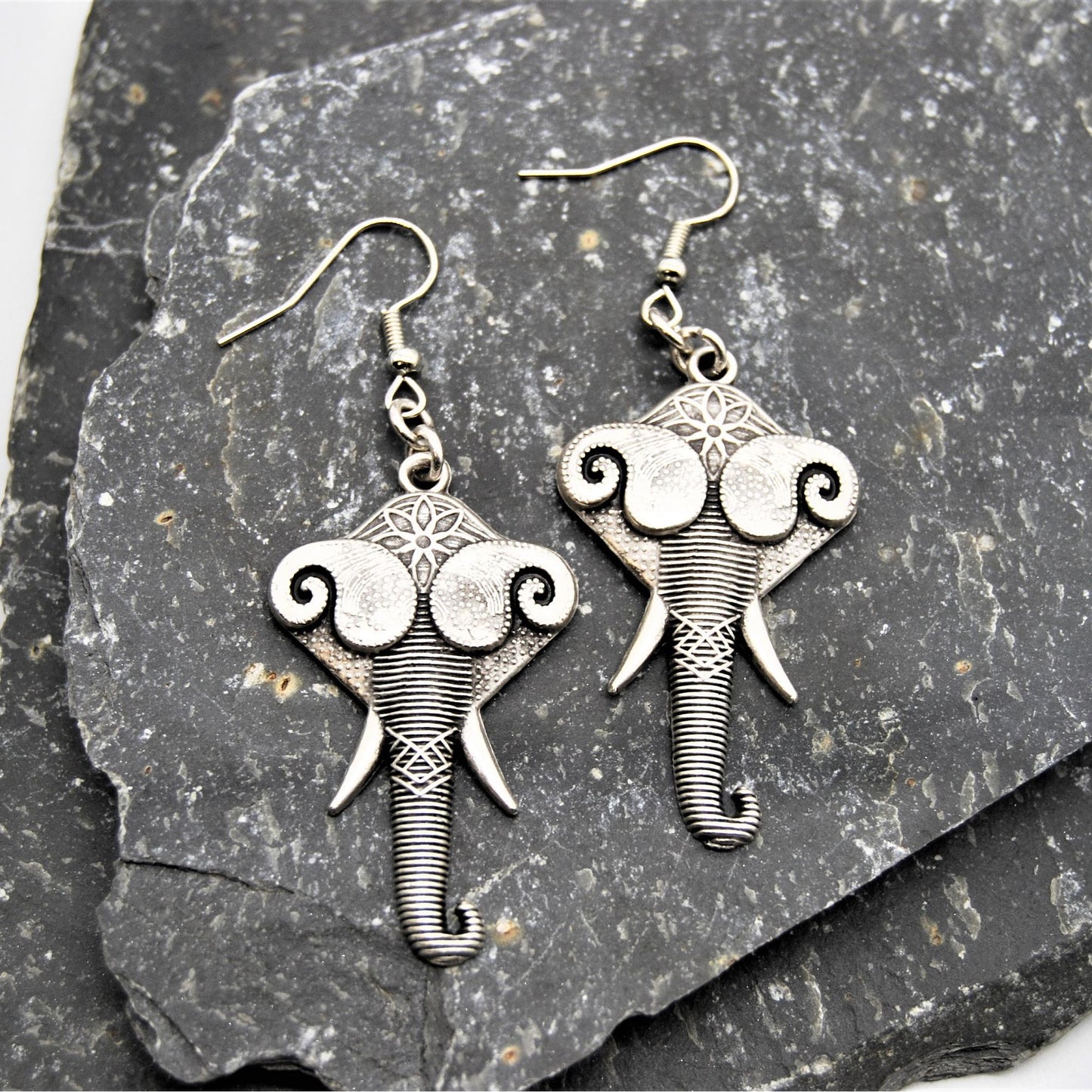 Vintage Silver Stylised Elephant Earrings