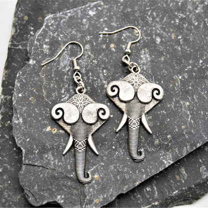 Vintage Silver Stylised Elephant Earrings