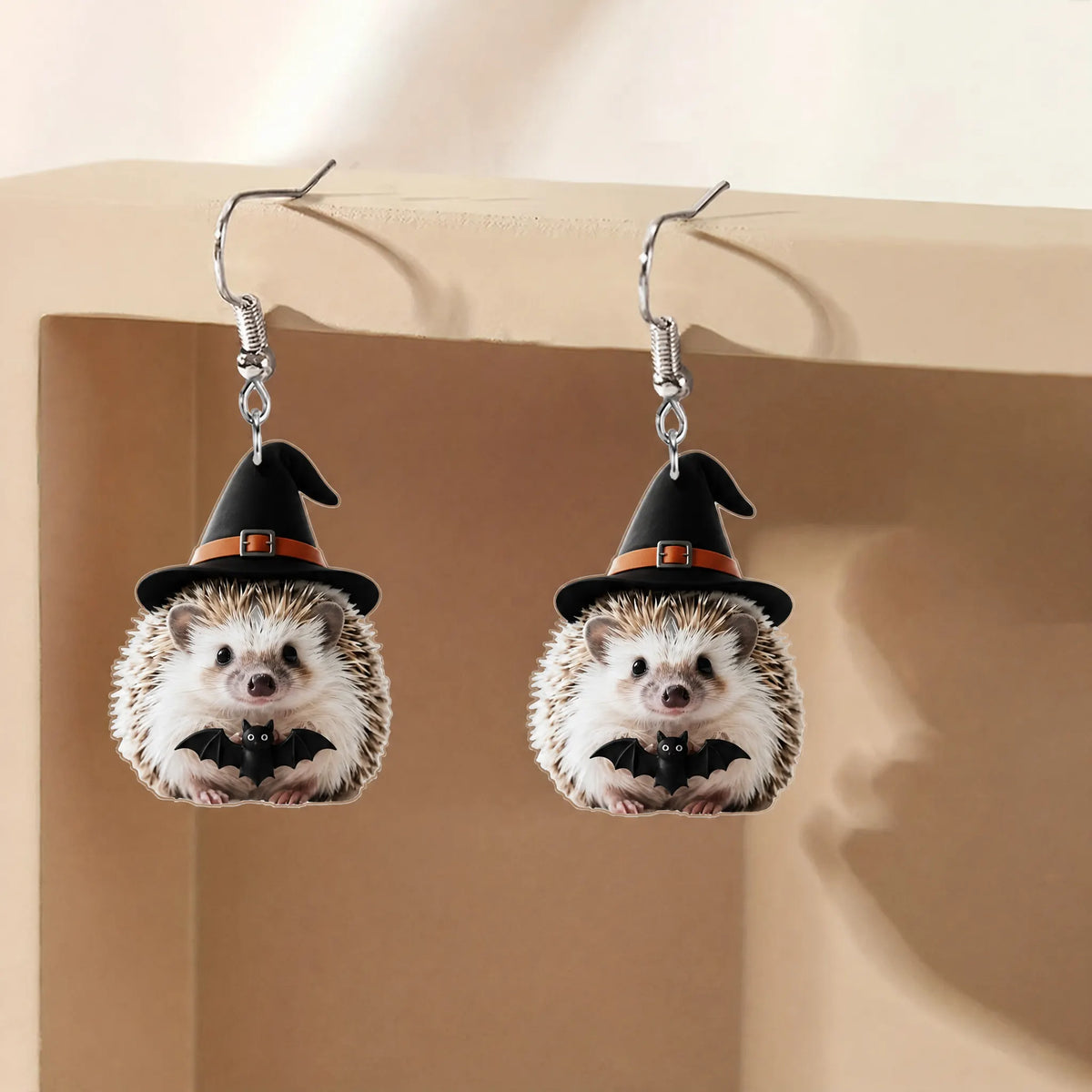 Witch Hedgehog Halloween Dangle Earrings