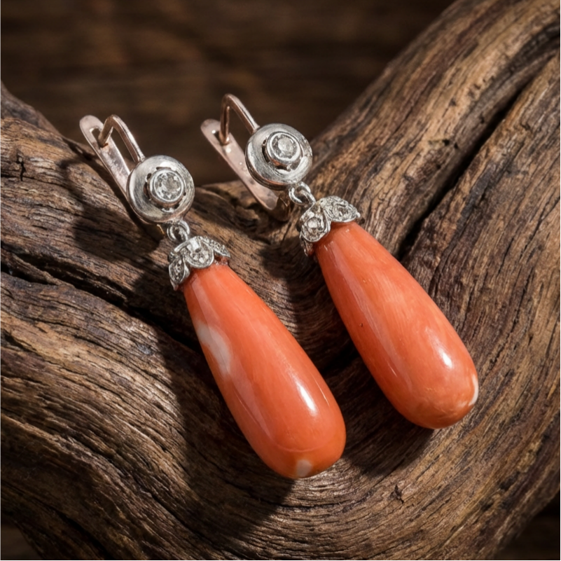 Bohemian antique coral hanging earrings