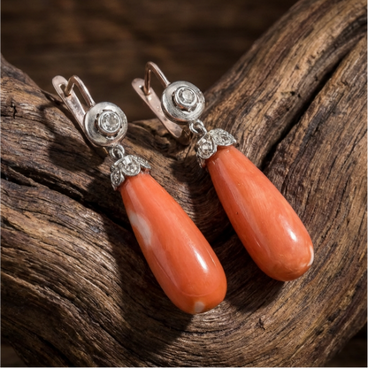 Bohemian antique coral hanging earrings