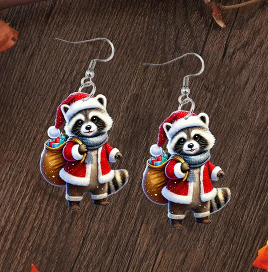 Christmas Raccoon Earrings