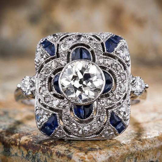White Diamond Blue Drip Oil Ring