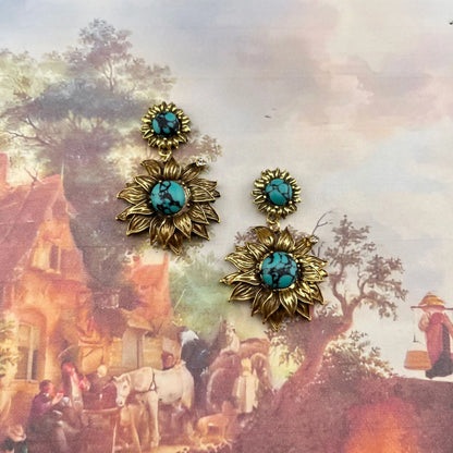 Vintage Sunflower Turquoise Earrings