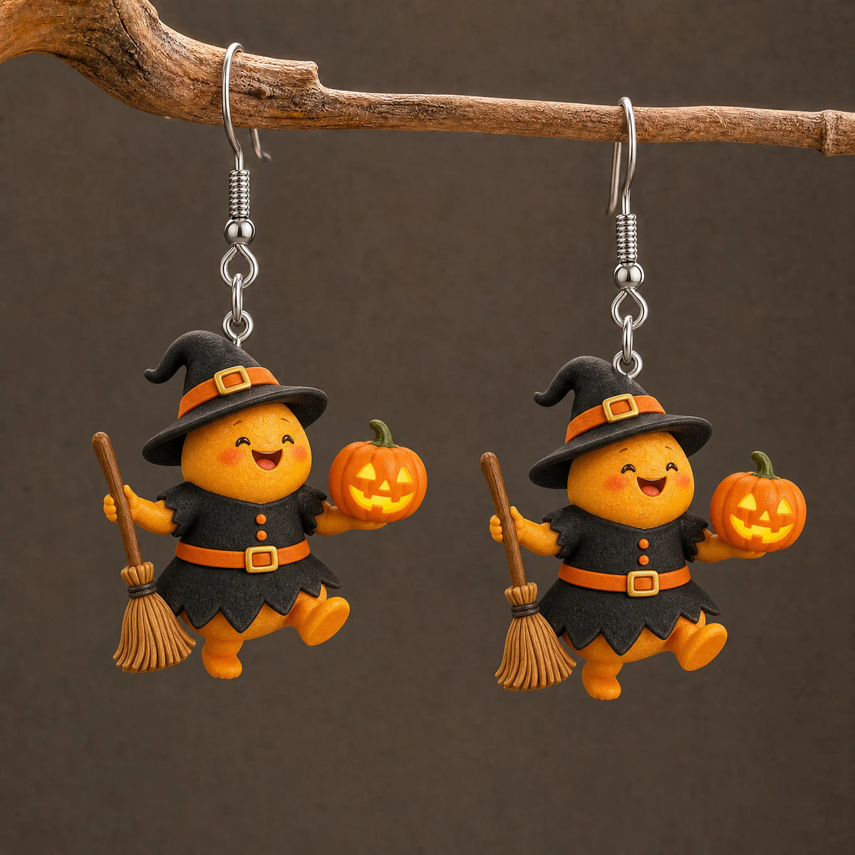 Cute Mango Witch Broom Halloween Earring