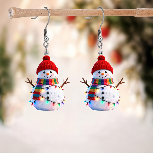 Festive Snowman String Light Dangle Earrings