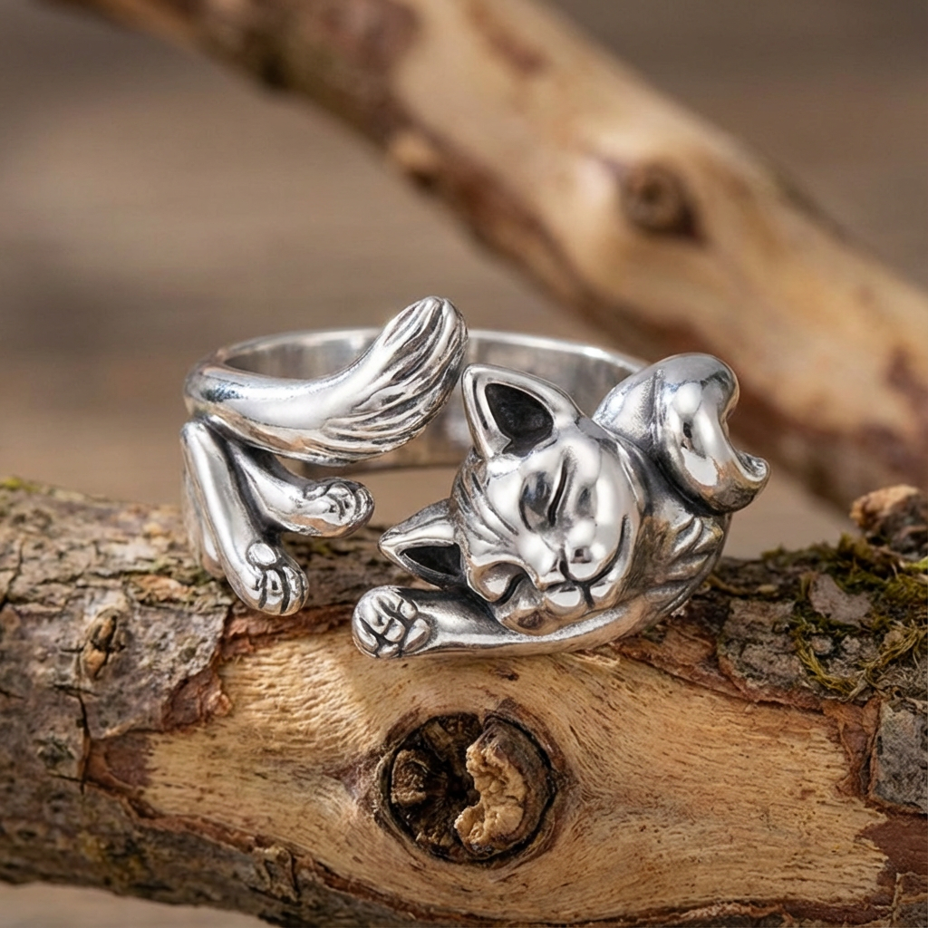 Silver Vintage Cat Ring