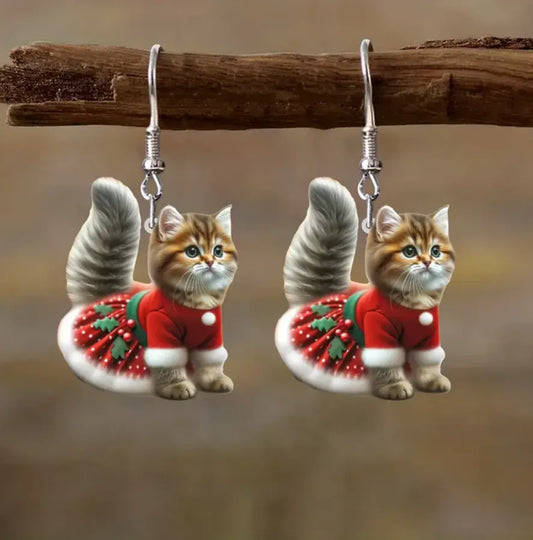 Big Tail Cute Kitten Earrings