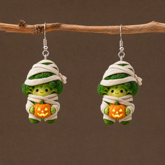 Mummy Broccoli Halloween Earrings
