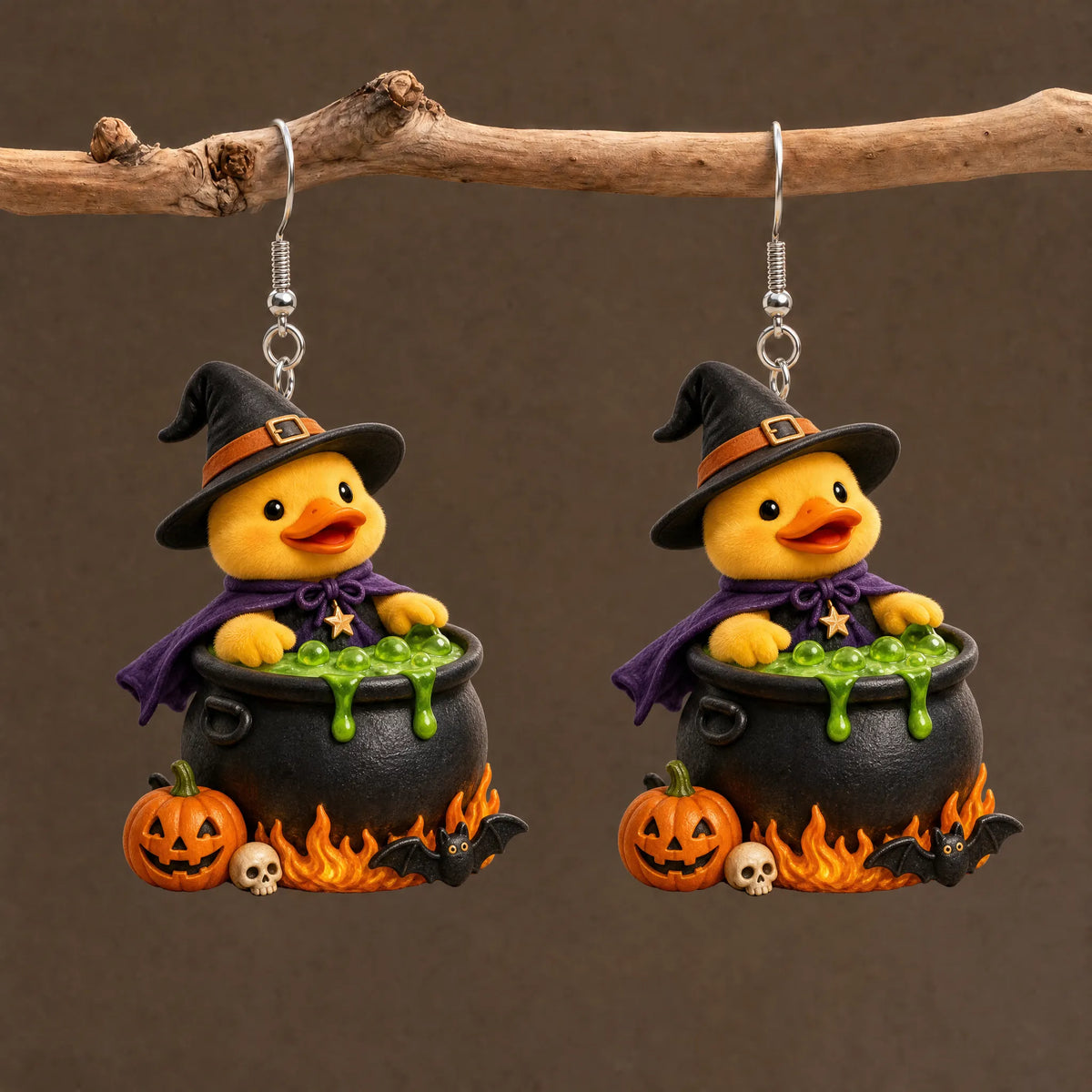 Halloween Witch Duck Cauldron Earrings