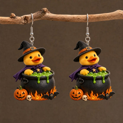 Halloween Witch Duck Cauldron Earrings
