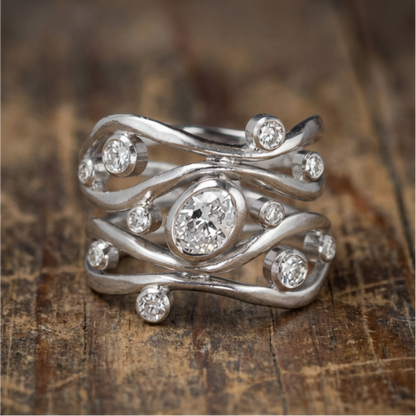 Vintage Silver & Zirconia Irregular Ring