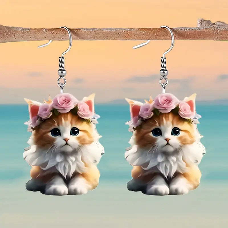 Christmas Flower Crown Cat Earrings