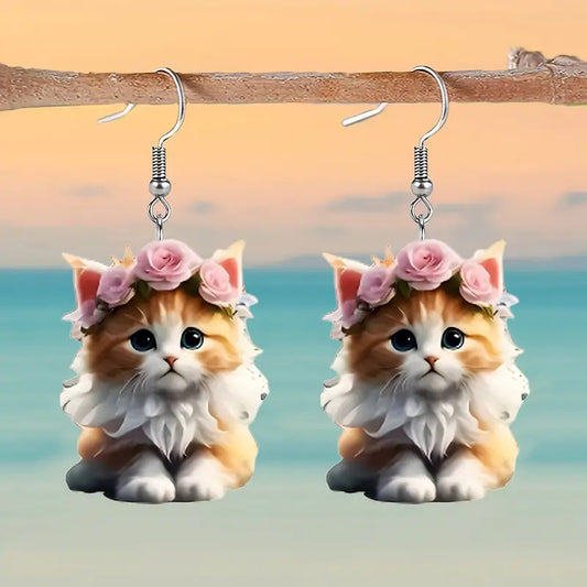 Christmas Flower Crown Cat Earrings