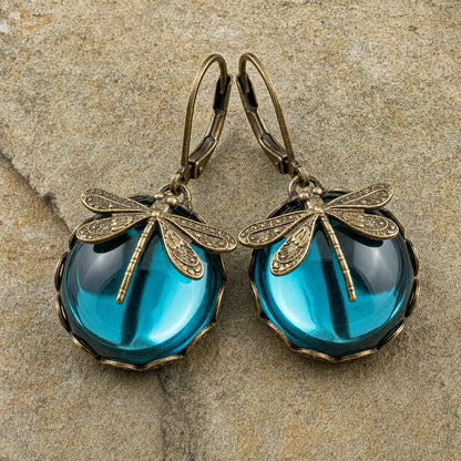 Spherical Dragonfly Earrings in Antique Gold