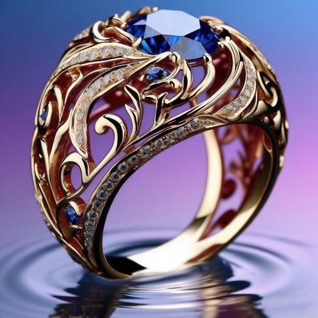 Full Diamond Blue Hollow Ring