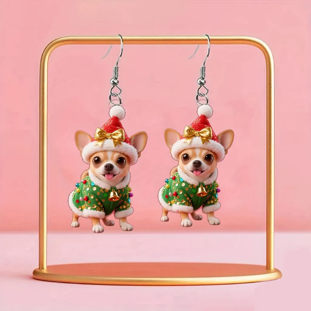 Christmas Green Vest Corgi Earrings
