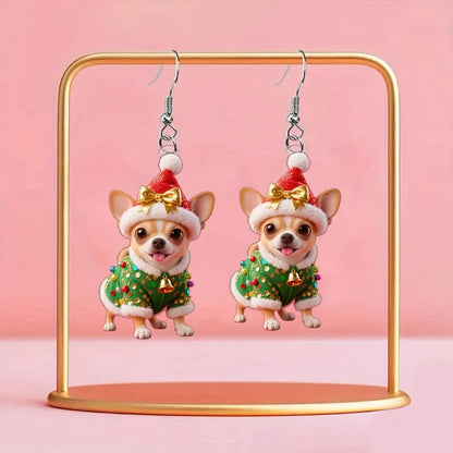 Christmas Green Vest Corgi Earrings