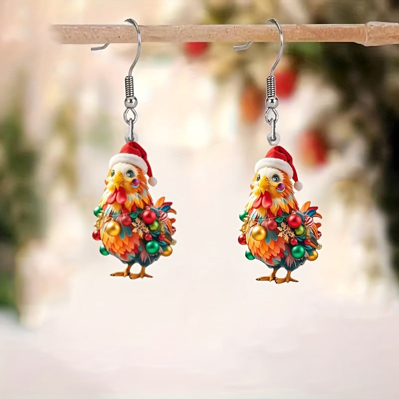 Christmas Hat Chick Pattern Earrings