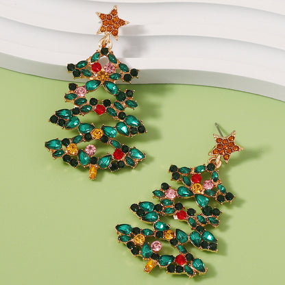Christmas Tree Alloy Colored Diamond Earrings