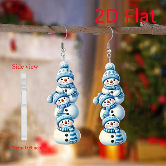 Christmas Three Snowman Acrylic Pendant Earrings