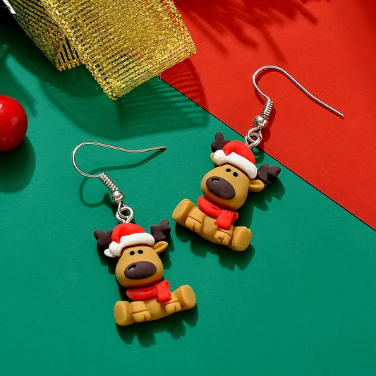 Christmas Fun Cute Elk Shape Resin Earrings