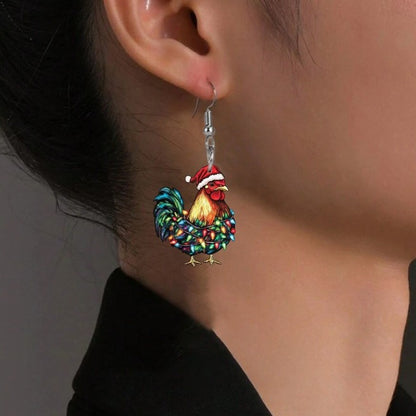 Christmas Colorful Light String Rooster Earrings