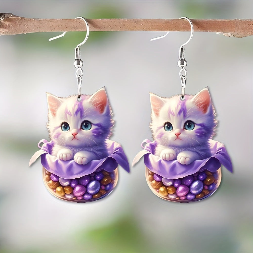 Purple Cat Acrylic Earrings
