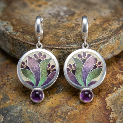Boho Earrings with Purple Crystals in Sterling Silver