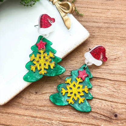 Christmas Snowflake Christmas Hat AcrylicEarrings