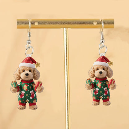 Christmas Cute Puppy Dog Handing Gift Earrings