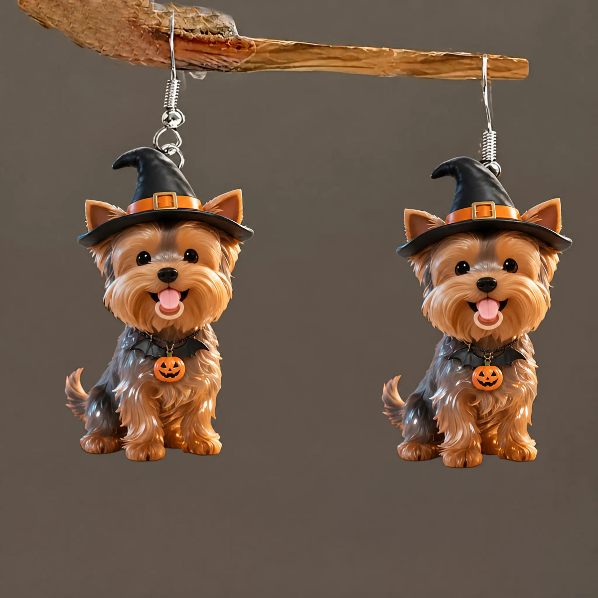 Yorkshire Terrier Witch Hat Halloween Earrings