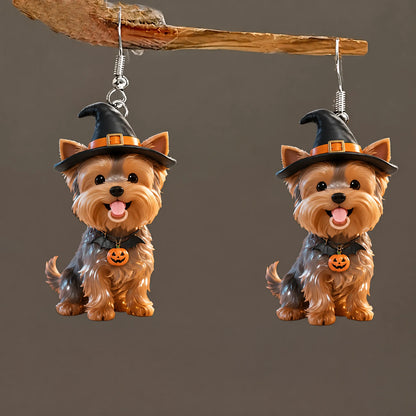 Yorkshire Terrier Witch Hat Halloween Earrings