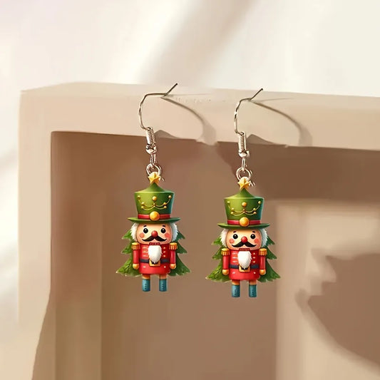 Christmas Cartoon Red Nutcracker Acrylic  Earrings