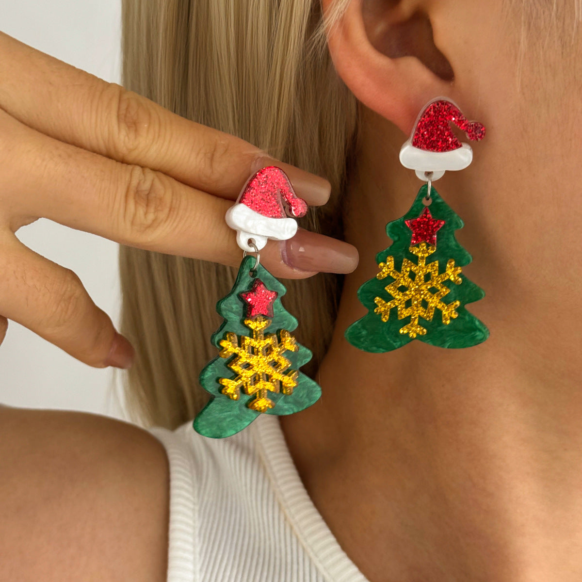 Christmas Snowflake Christmas Hat AcrylicEarrings
