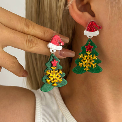 Christmas Snowflake Christmas Hat AcrylicEarrings