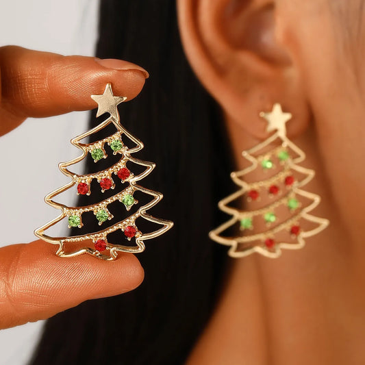 Star Colored Diamond Christmas Tree Earrings