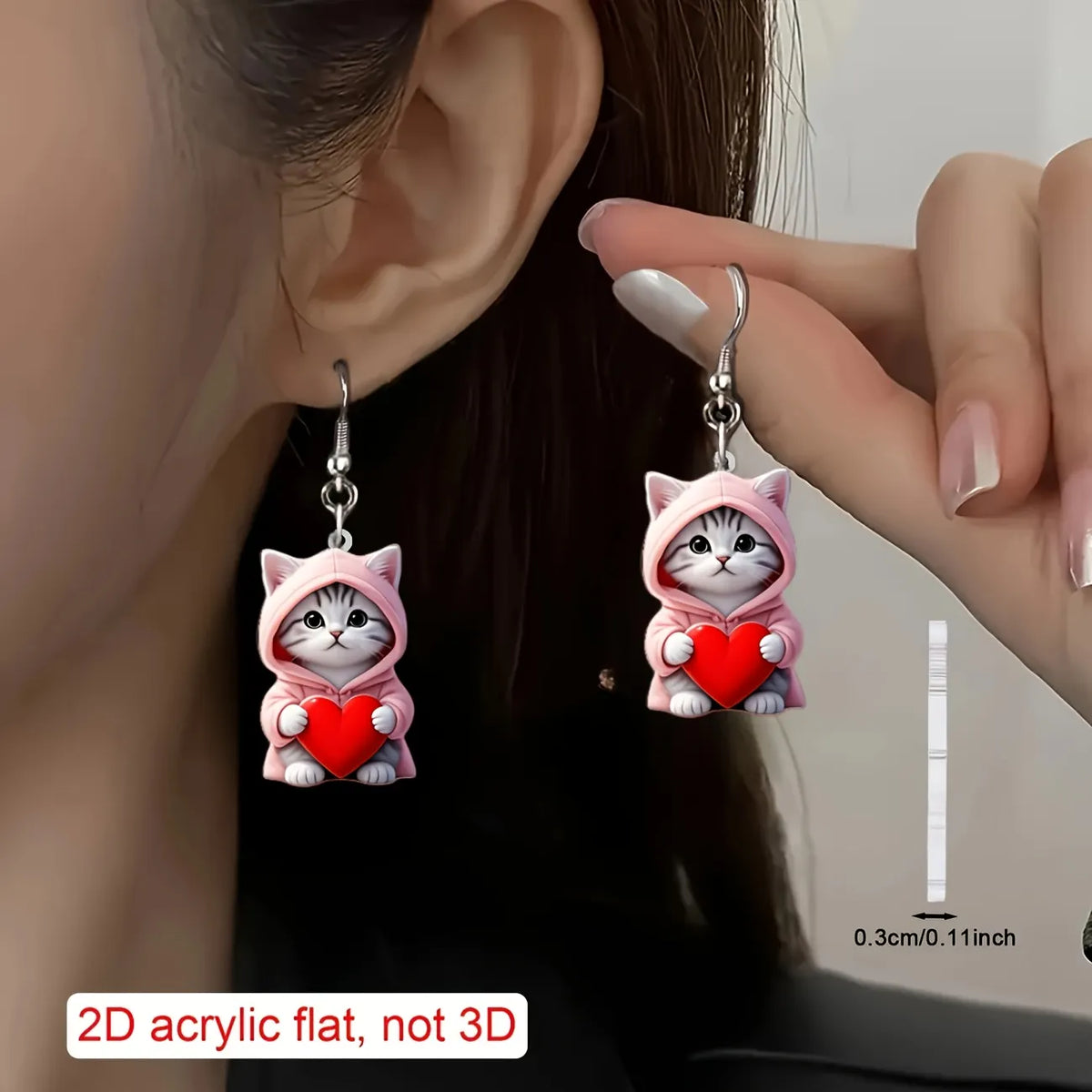 Cute Pink Love Cat Versatile AcrylicPendant Earrings