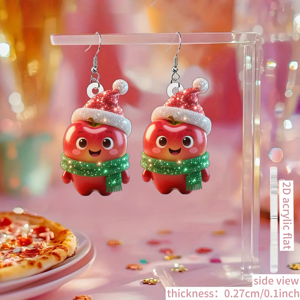 Christmas Cute Apple with Santa Hat Earrings
