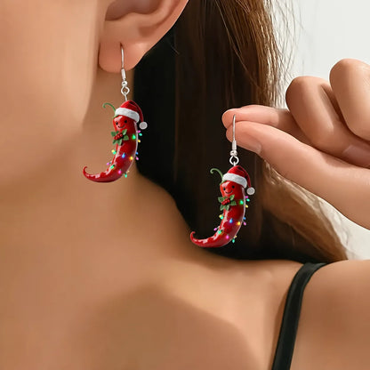 Christmas Light Red Chili Pepper Dangle Earrings