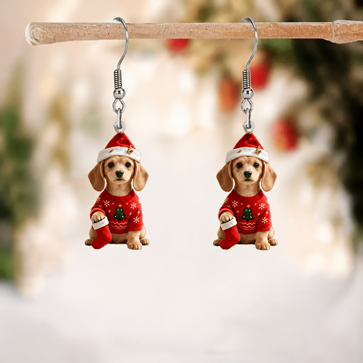 Dachshund Christmas Sweater Dangle Earrings