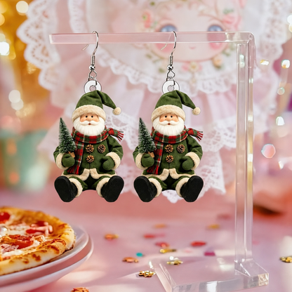 Green Outfit Santa Claus Dangle Earrings