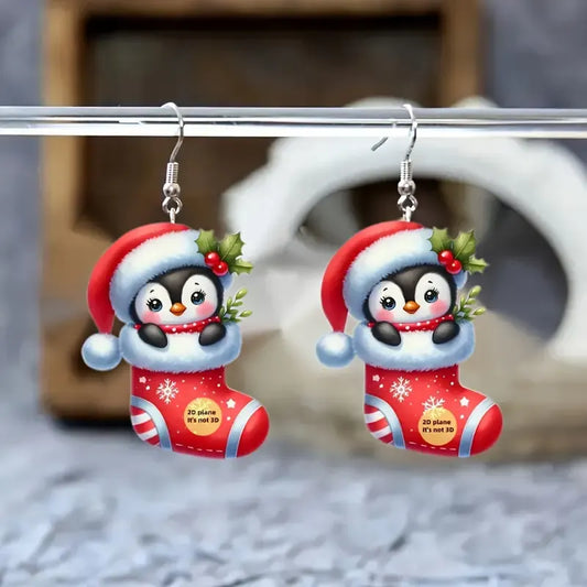 Christmas Stocking Penguin Earrings