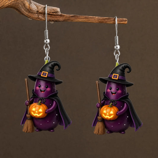 Witch Eggplant Pumpkin Halloween Earrings